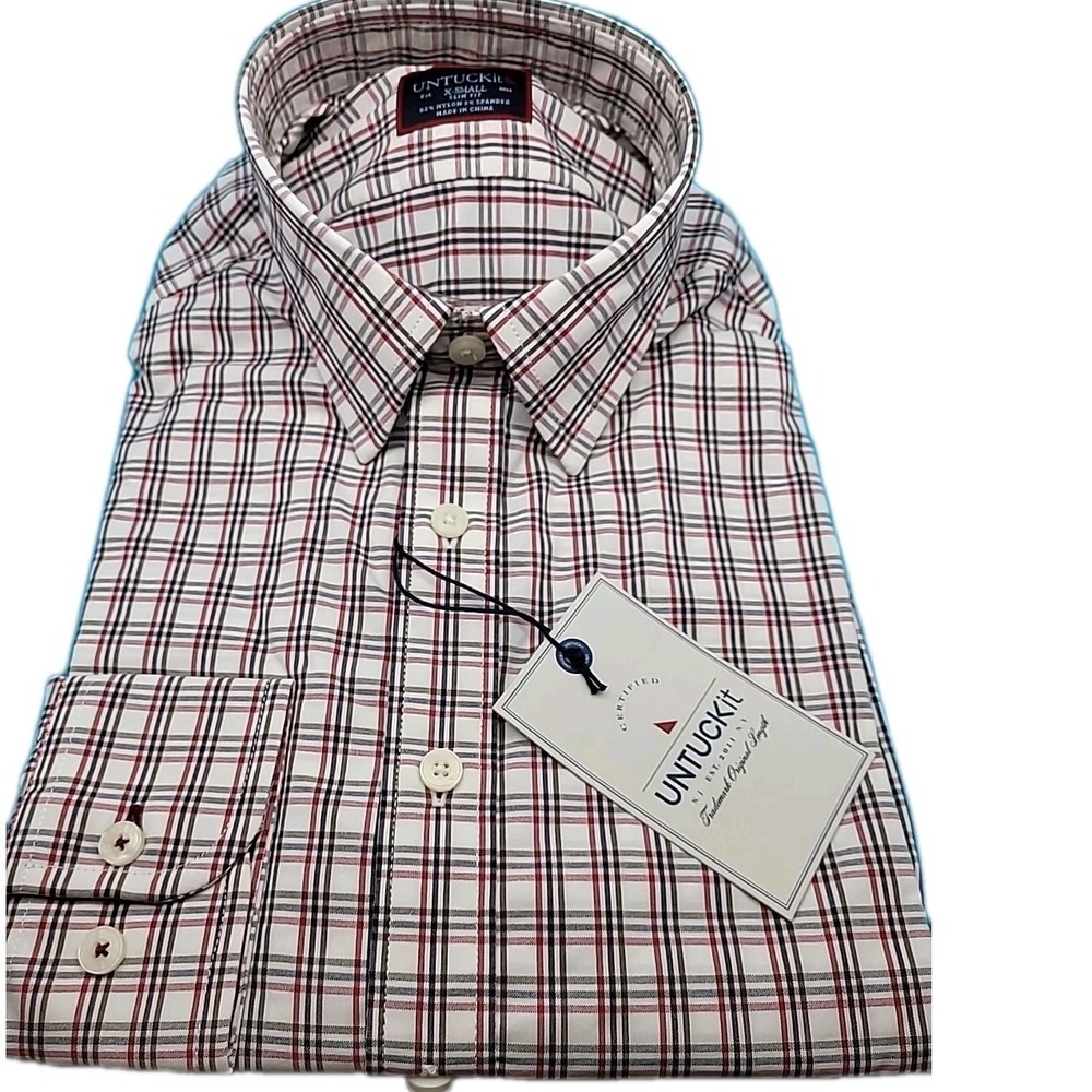 UNTUCKit X-Small Slim‎ Fit Long Sleeve Shirt Rosedale NEW Red Black Plaid